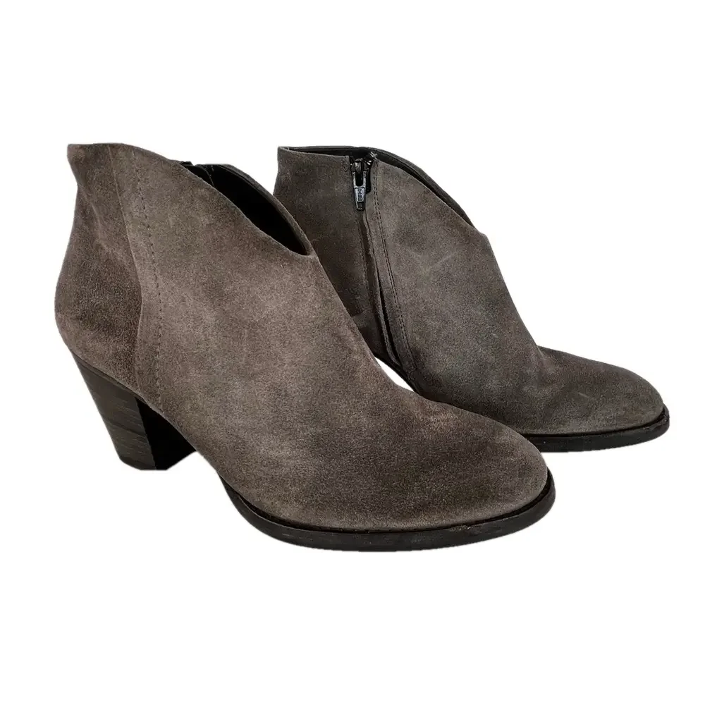 Paul Green Delgado Gray Suede Distressed Booties 5 Side Zipper Wrapped Heel